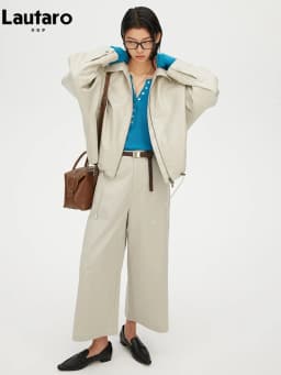 Lautaro Spring Autumn Green Short Pu Leather Jacket Women with Zipper Luxury Designer Clothes Loose Casual Korean Fashion 2026
