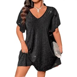 Plus Size Women's Dress V Neck Ruffle Sleeve Glitter Shiny Loose Dress Glam Dress Spring Summer Chic Dress Party Light Dress
