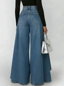 Casual Fashion Trousers Spring Summer Solid Color Simple Elegant Loose High Waist Wrinkled Imitation Denim Wide Leg Trousers