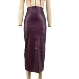 Elegant High Street Pu Leather Long Skirt 2025 Autumn Winter Fashion High Waist Burgundy Bodycon Split Open Office Lady Skirts