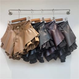 WTHT Trendy Summer 2026 Women's Double-layer Spliced PU Leather Shorts Fashion A-line High-waisted Short Pants Female 1LS3101
