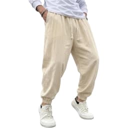 Mens Cotton Harem Pants Solid Casual Jogger Trousers Breathable Loose Fit Bottoms for Yoga Hiking Gym Sports and Daily Work Wear