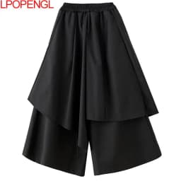 Solid Color Gothic Wide-leg Pants Women's 2026 Spring And Summer New Asymmetrical Hakama All-match Oversized Nine-point Pants