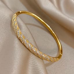 Luxury Twisted Micro Inlaid Zircon Cuff Bracelets for Women Fashion Gold Plated Copper Stacked Bangle Bracelet Jewelry Gifts