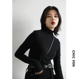 CHIC VEN Women Sweatshirt Turtleneck Pullovers Casual Solid Dralon Warm Bottom Blouse Office Lady Tops Autumn Winter 2023