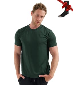 100% Merino Wool T Shirt Men Base Layer Merino Tshirt 180G Everyday Undershirt Wicking Breathable Anti-Odor + Hiking Blend Socks