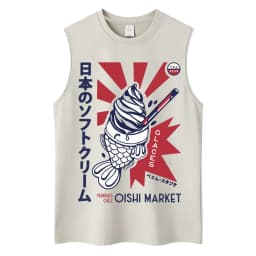 Japanese Ukiyo-e Beach Style Washed Tank Tops Naoshima Art Island Vintage Vests Men Women Cotton Casual Loose Sleeveless T Shirt