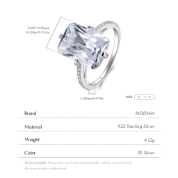 Modian 100% 925 Sterling Silver Rectangle 5A Clear Zircon Luxury Rings Anniversary Engagement Jewelry For Women Fashion Rings