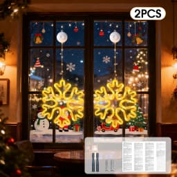 Warm/Multi-color Christmas Window Snowflake Lights, 8/12 Lighting Modes, Battery Powered LED Neon Hanging Lamp for Xmas Holiday