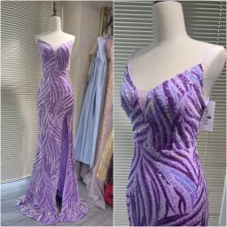 Purple Sequin Evening Dresses Mermaid Spaghetti Straps V Neck Prom Gown Glitter Pattern Sequin Lace Elegant Long Formal Dress