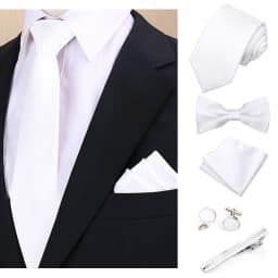 Luxury Fashion Men's Solid Necktie Bowtie Set with Pocket Square Cufflinks Tie Clip Wine Blue Elegant Striped Accessories Gravat