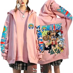 One Piece Luffy Zoro Sanji All Characters 2026 New Japanese Anime Fashion Y2K Casual Sportswear Men's Couple Style Zip Up Hoodie