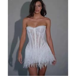 BM Customized White Lace Tassel Mini Wedding Dress Strapless Sheath Vestidos De Noiva Lace-Up Back After Party Dresses 2025
