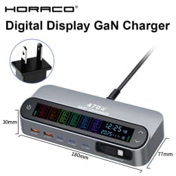 470W GaN Fast Charger 140W PD3.1 PPS USB Type-C Digital Display Desktop Charging Station for iPhone 16/15 MacBook Laptops
