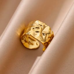 Irregular Geometric Chunky Opening Rings for Women Stainless Steel Gold Color Ring Aesthetic Wedding Waterproof Jewelry Gift