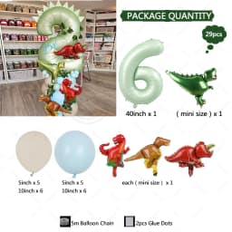 29pcs Dinosaur Theme Balloons 40inch Green Digital Birthday Balloon Baby Shower birthday party Jungle Dinosaur Decoration