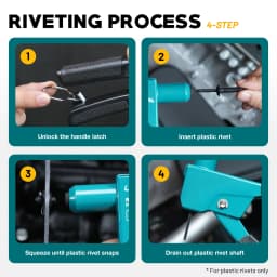 LIBRATON Plastic Rivet Gun Kit with Fastener Remover, Hand Riveter with 90-Degree Angle, 40 Nylon Rivets for Automotive Repair