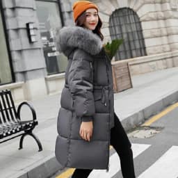 Korean Fashion Winter Solid Color Long-sleeved Down Cotton Jacket Women Bread Fur Collar 2026 New Korean Version Thickened Coat