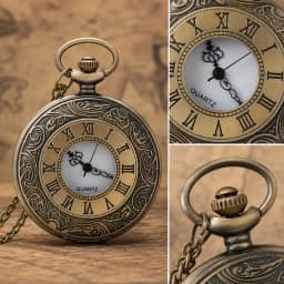 Classic Engraved Quartz Pocket Watch Vintage Bronze Pocket Watch with Chain Pendant Necklace Watch for Men Collection Gift