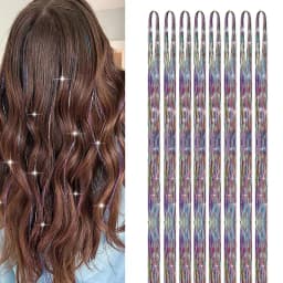 Gold and Silver Hair Sequin Set with 8 Pieces of 1600 Strands of Sparkling Hair for Christmas and Halloween Parties