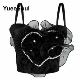Black Y2K Tops White Rhinestone Sequins Tassel Slim Crop Top New Gothic Party Club Wedding High Street Sexy Corset Top Camis