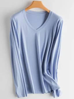 SuyaDream Women Solid T Shirts Silk Cotton Blend Plain O Neck Long Sleeved Tee 2025 Spring Autumn Basic Top White Black