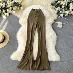 Women Solid High Waist Flare Pants Wide Leg Korean Fashion Elegant Casual Vintage Autumn Streetwear Clothing