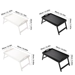 Foldable Bamboo Breakfast Tray with Handles - Ideal for Bed, Sofa or TV - Laptop, Snack and Meal Tray (Black/White)