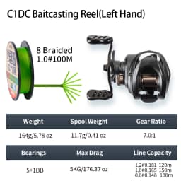 FISHINFANS C1DC Baitcasting Reel Long Cast Max Drag 5kg 7.0:1 5+1B Carbon Washers Brass Gears DC Brake Casting Fishing Reel