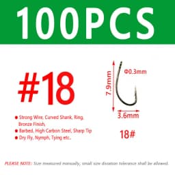 100/200PCS #12 ~ #22 Fly Fishing Dry Fly Hook Standard Wire Bronzed Nymph Curved Hook Small Fly Lures Tying Material