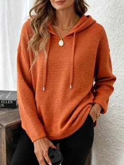 Women's New V Neck Henley Hooded Pullover Sweatshirt Drawstring Long Sleeve Loose Fit Trendy Casual Office Daily Wear Hoodie Top