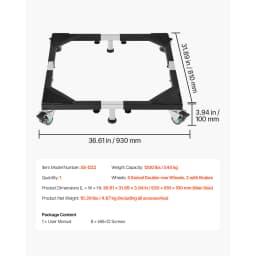 SucceBuy 1200 lbs Fridge Stand Mobile Base with 8 Locking Twin Wheels 23-36.6in Adjustable Furniture Dolly for Washing Machine