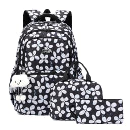 3pcs/set Elementary School Backpack for Girls Bookbag Lunch Bag Pencil Bag Set Flower School Bag for Children Cute Little Dolls