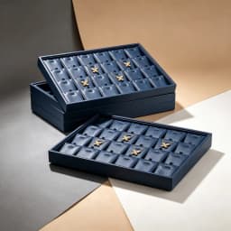 Oirlv Premium Blue Leather Stackable Jewelry Tray Multifunction Jewelry Drawer Organizer Trays Rings Earrings Storage Props