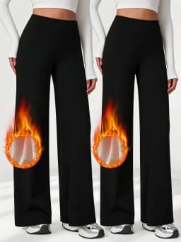 Plush Wide Leg Trousers Warm Winter High Waisted Straight Pants Outdoor Skiing Jogging Or Exercise Winter Women's Pants & Capris