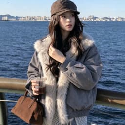 2026 Fashion Down Cotton-padded Jacket Women's Winter Coats Long Fur Collar Short Parkas Thicken Warm Streetwear Loose Outerwear