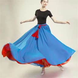 Both Sides Can Wear Dance Skirt Women Double Chiffon Skirts Elastic Waist Lace-up Maxi Skirts Elegant Female Big-hem Skirts 2026