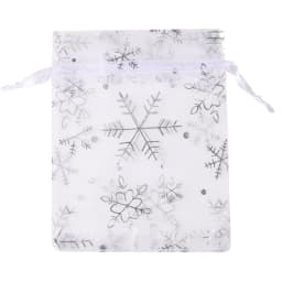 50pcs/Lot Various Sizes Jewelry Bags Red White Snowflake Pattern Organza Christmas Gift Storage Drawstring Pouches Wholesale