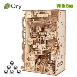 Ury 3D Wooden Puzzle Electric Track Device Marble Run Book Nook Set Counter Current Compass Model Ball Maze Assembly Gift