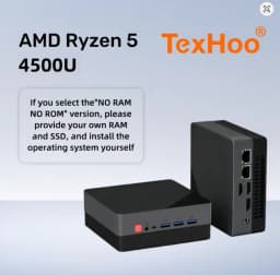 TexHoo MINI PC AMD R7 7730U Ryzen 5 7530U 4500U Dual DDR4 WIFI6 LAN*2 1*DP 2*HDMI 3 Display Desktop Computer Windows11 3xUSB3