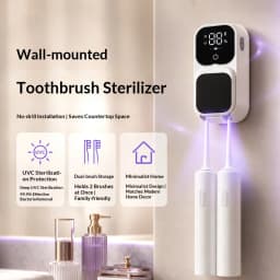 Rechargeable Smart Double Toothbrush UV Sterilizer Wall Mount Toothbrush Holder UV Disinfection & Air Drying Digital Display