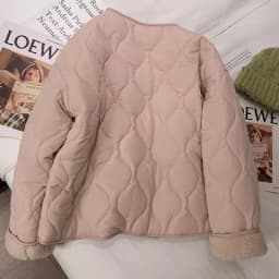 2026 Korean Sle Winter New Arrival Pink Lamb Velvet Cotton Coat Women's Thiened Round Neck Cotton Coat Loose Fit Long Sleeve