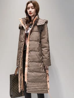 2023 Winter Warm Plaid Long Coat Women ' s Fashion Thicken Hooded Puffer Jacket Female Windproof Warm Outwear