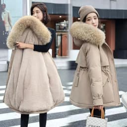 Women's Fleece Lined down Parka Coat Thickened Winter Jacket Korean Style Long Sleeve Zipper Closure Cotton Blend Duck Feather