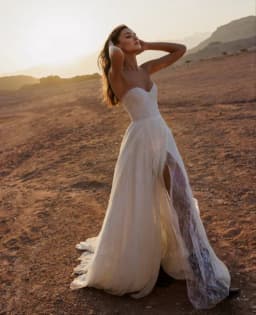 Toofgon Boho Chiffon Lace Wedding Dresses Customized Sexy Slit Dectachable Long Sleeves Country Bridal Gowns Formal Bride Dress