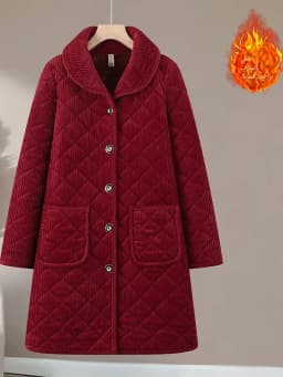 Thickened Cotton Padded Coat for Middle-Aged And Elderly Women Casual Style Warm Polyester Fiber Flip Collar Medium-Length