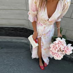 Elegant Ruffle Women's Long Dresses V Neck Half Sleeve Button Waist Cinching Pleated Dress 2026 Spring Lady Fashion Party Robes