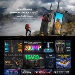 Ulefone Armor 26 Ultra Walkie Talki Rugged Smartphone 12GB+512GB Android 13 6.78 inch 15600mAh MediaTek Dimensity 8020 5G NFC
