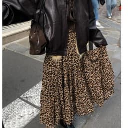 Retro High Waist Slim Fit Leopard Print Long Skirt Women's Fashionable Swing Half Body Skirt Commute Style Autumn Winter