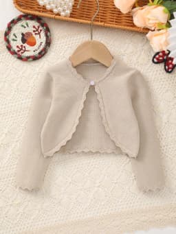 Baby Girl's Spring Elegant and Sweet Solid Color Knitted Shawl with Lace Design Adds a More Gentle Touch